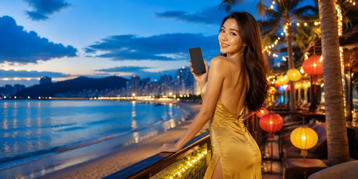 Người dùng tại bãi biển Đà Nẵng trải nghiệm casino di động trên điện thoại