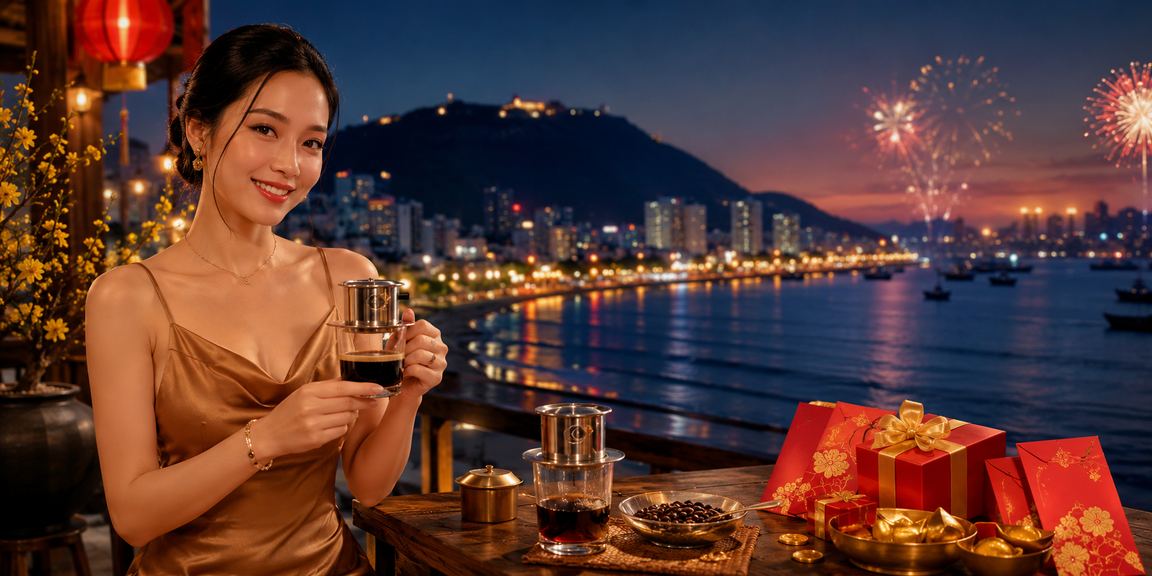Người dùng tại Vũng Tàu nhận thưởng phong bì đỏ bên tách cà phê buổi sáng